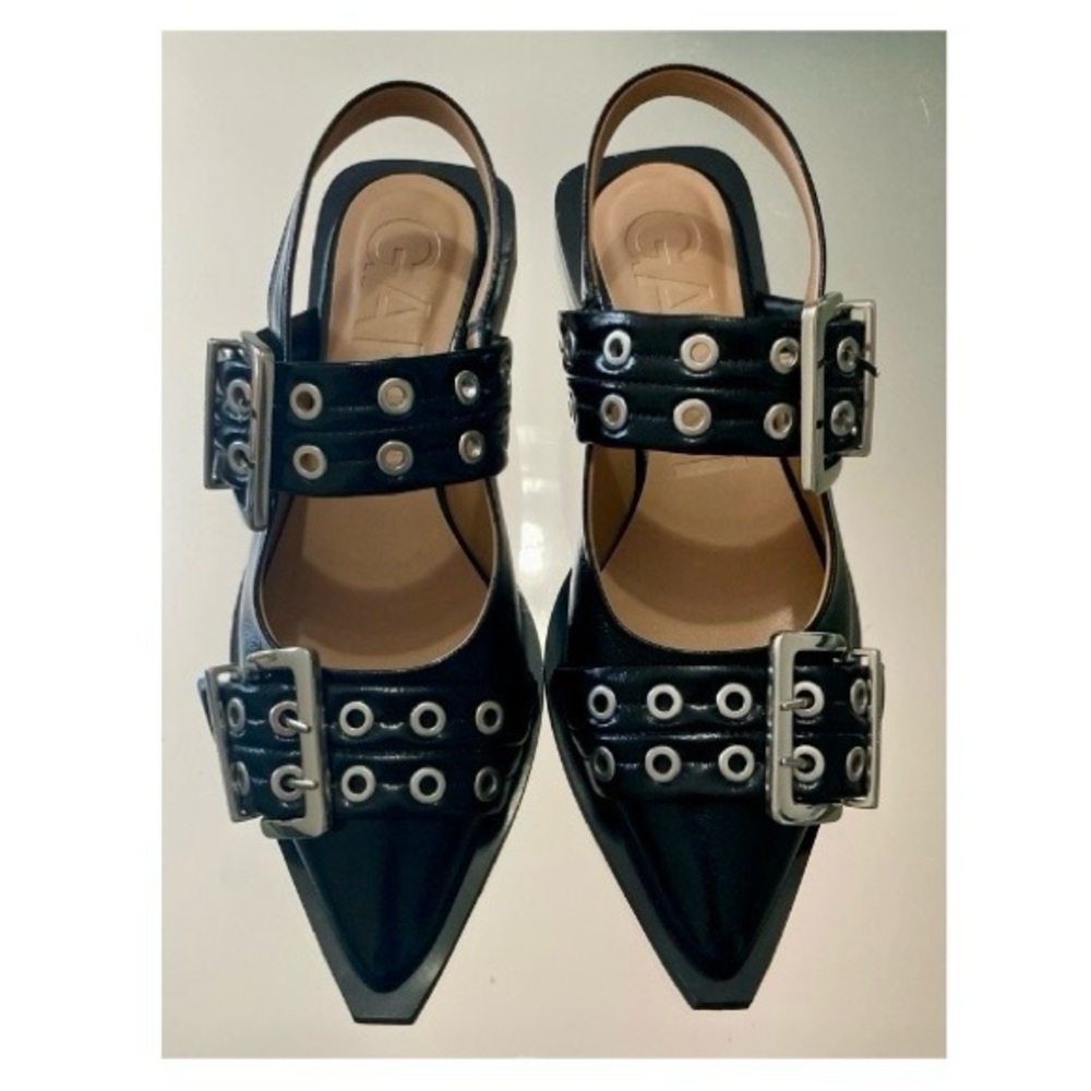 GANNI 🖤 Chunky Buckle Slingback Ballerina Flats - Picture 10 of 16